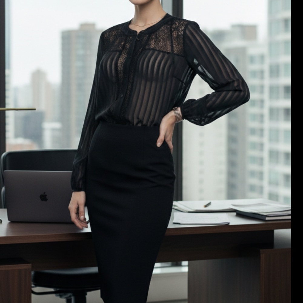 Alice Blue Black Sheer Lace Long Sleeve Blouse Whimsigoth Fairy Sexy Romantic